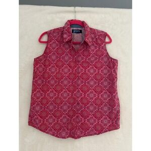 Wrangler Blues Pink Purple Geometric Paisley Sleeveless Button Down Shirt Small